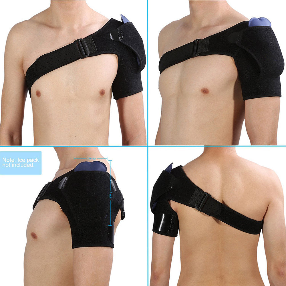 Image of a shoulder support brace in three different dimensions