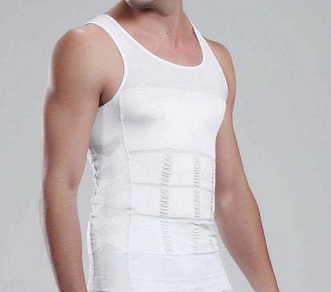 Men's Instant Slimming Undershirt Body Shaper Vest Workout Tank Tops Give a  Firm Slim Improve Posture- White- Large 